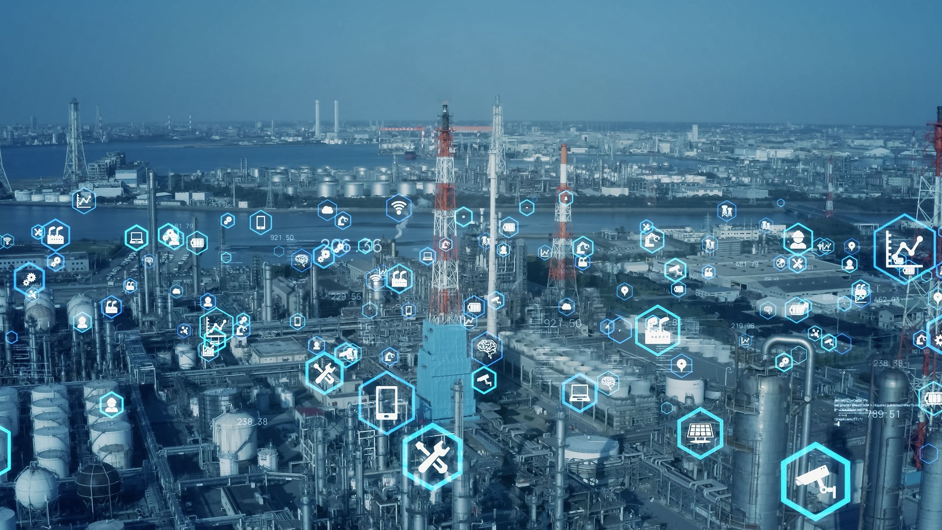 Industrial technology concept. Communication network. INDUSTRY 4.0. Factory automation.